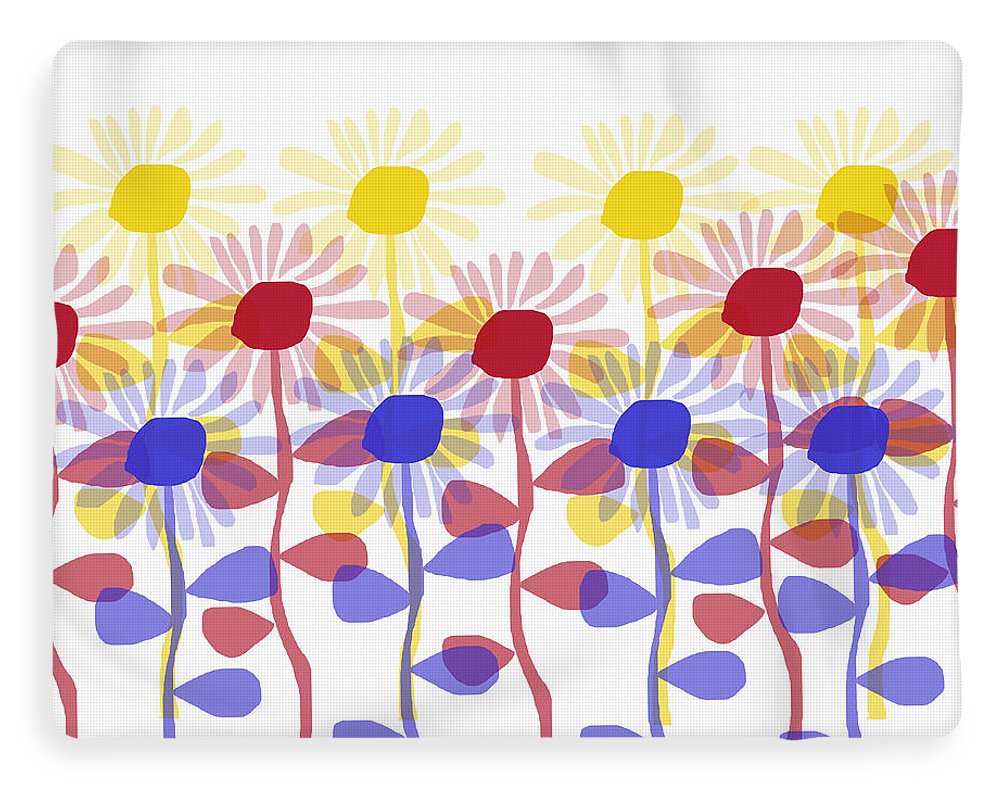 Red Yellow and Blue Sunflowers - Blanket