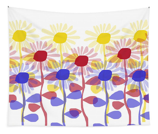Red Yellow and Blue Sunflowers - Tapestry