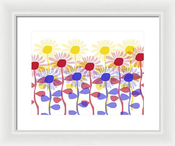 Red Yellow and Blue Sunflowers - Framed Print