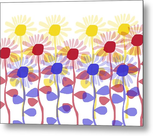Red Yellow and Blue Sunflowers - Metal Print