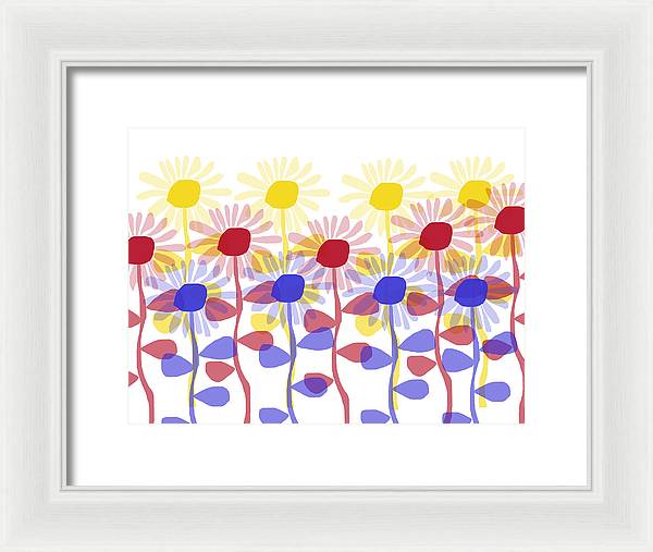 Red Yellow and Blue Sunflowers - Framed Print