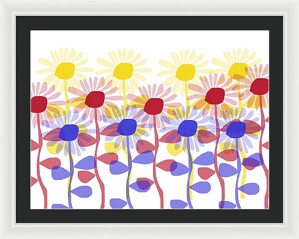 Red Yellow and Blue Sunflowers - Framed Print