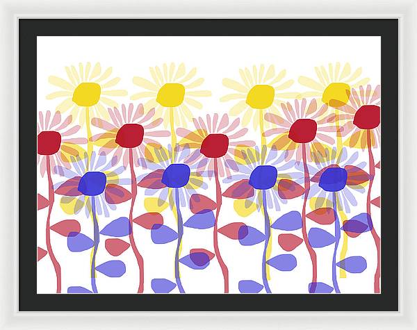 Red Yellow and Blue Sunflowers - Framed Print