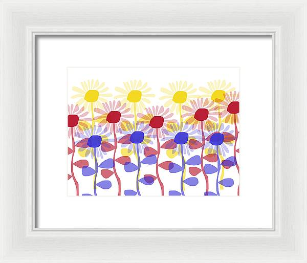 Red Yellow and Blue Sunflowers - Framed Print