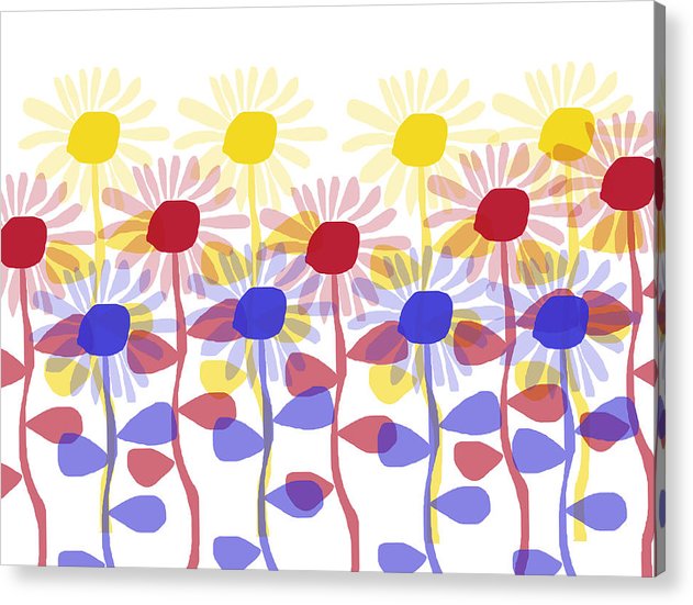 Red Yellow and Blue Sunflowers - Acrylic Print