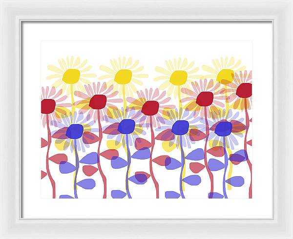 Red Yellow and Blue Sunflowers - Framed Print