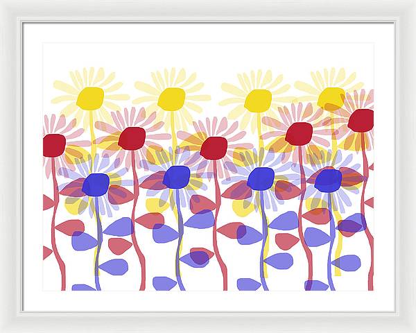 Red Yellow and Blue Sunflowers - Framed Print