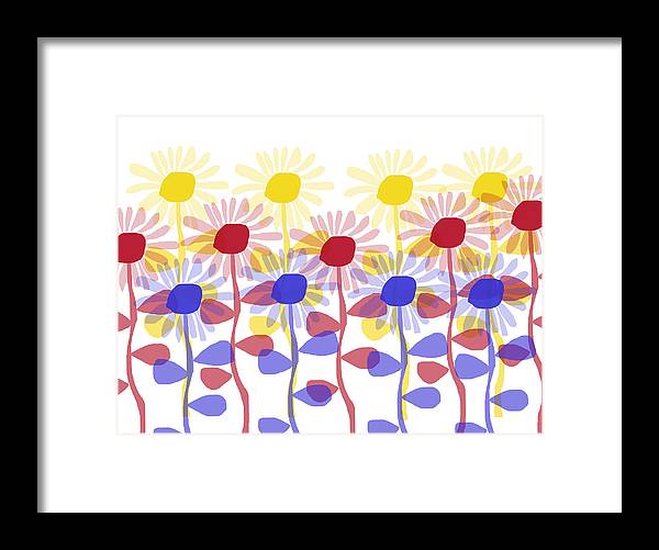 Red Yellow and Blue Sunflowers - Framed Print