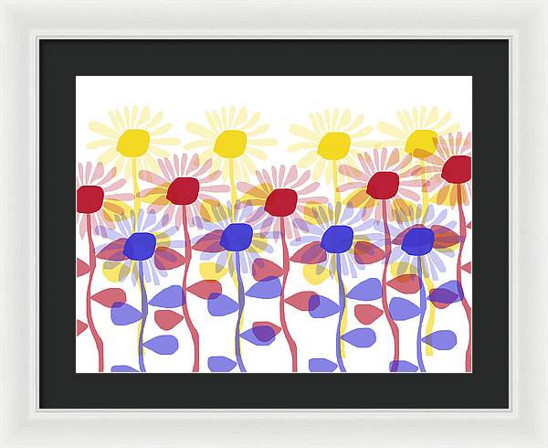 Red Yellow and Blue Sunflowers - Framed Print