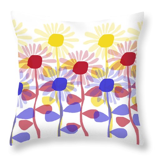 Red Yellow and Blue Sunflowers - Throw Pillow