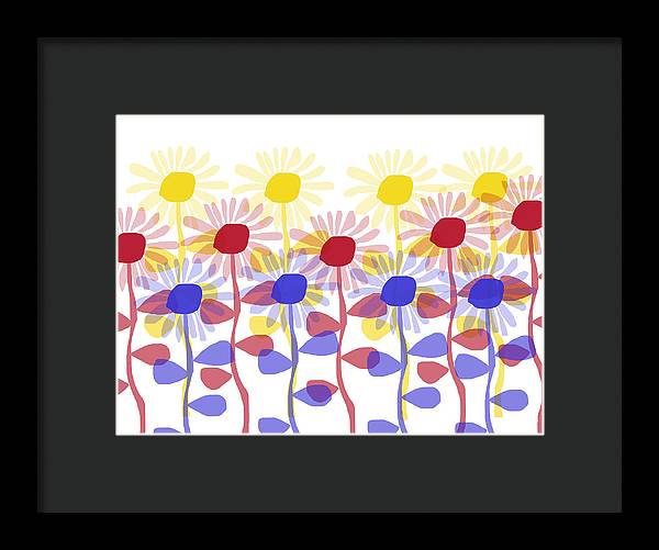 Red Yellow and Blue Sunflowers - Framed Print