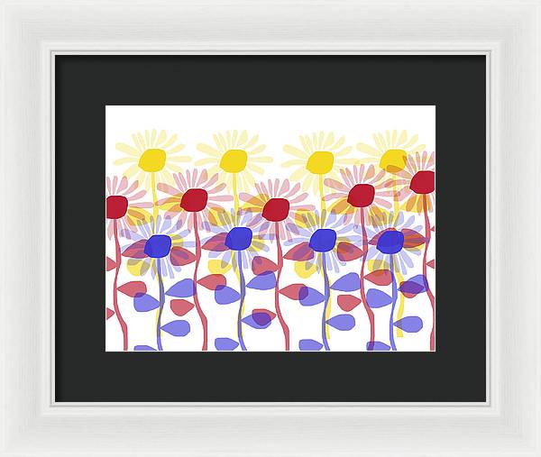 Red Yellow and Blue Sunflowers - Framed Print