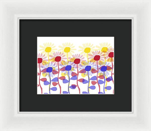 Red Yellow and Blue Sunflowers - Framed Print