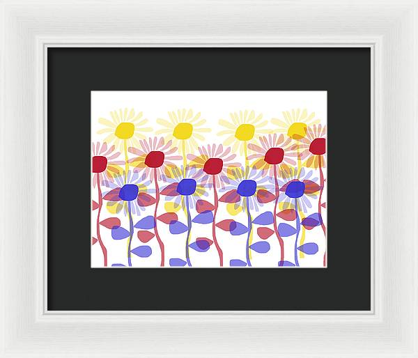 Red Yellow and Blue Sunflowers - Framed Print