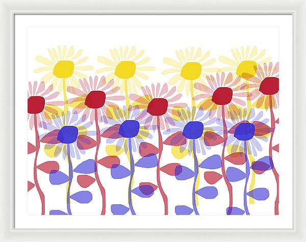 Red Yellow and Blue Sunflowers - Framed Print