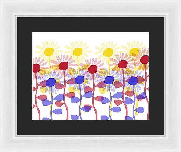 Red Yellow and Blue Sunflowers - Framed Print