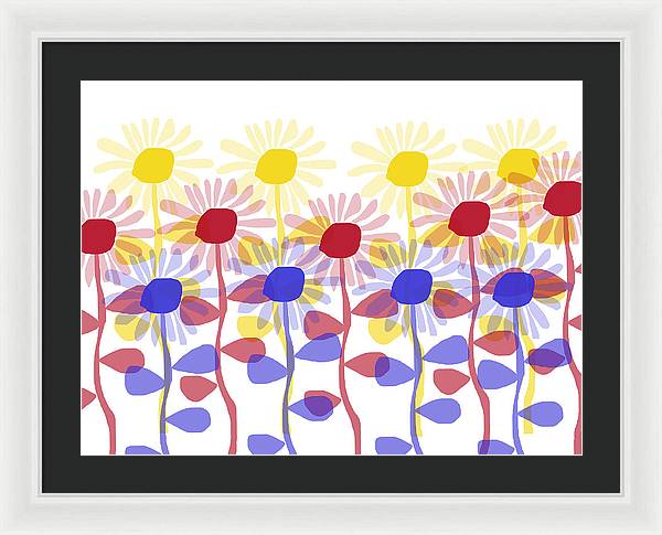 Red Yellow and Blue Sunflowers - Framed Print