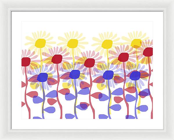 Red Yellow and Blue Sunflowers - Framed Print