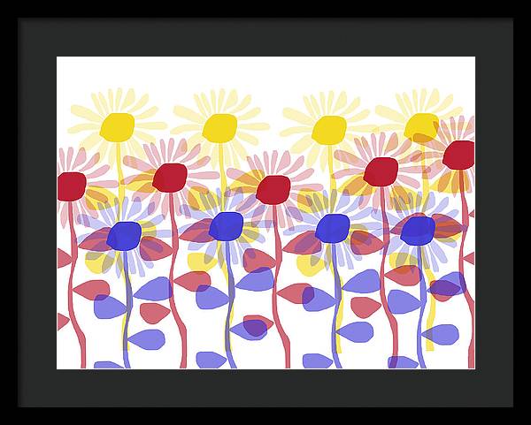 Red Yellow and Blue Sunflowers - Framed Print