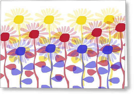 Red Yellow and Blue Sunflowers - Greeting Card