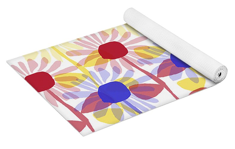 Red Yellow and Blue Sunflowers - Yoga Mat