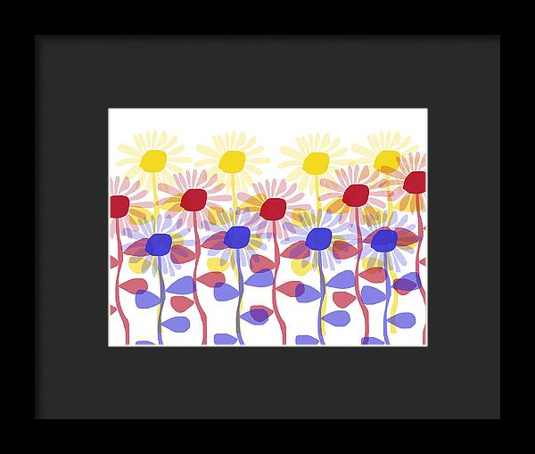 Red Yellow and Blue Sunflowers - Framed Print