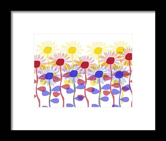 Red Yellow and Blue Sunflowers - Framed Print