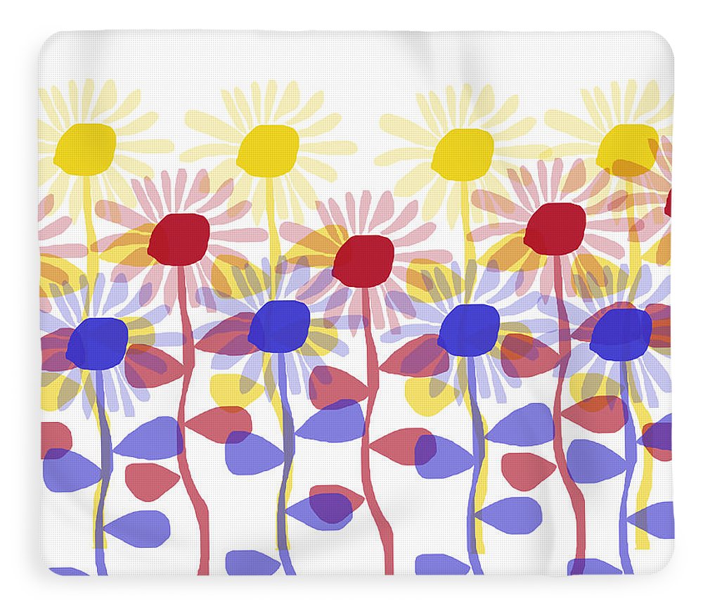 Red Yellow and Blue Sunflowers - Blanket