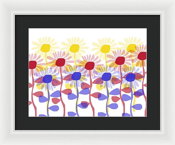 Red Yellow and Blue Sunflowers - Framed Print