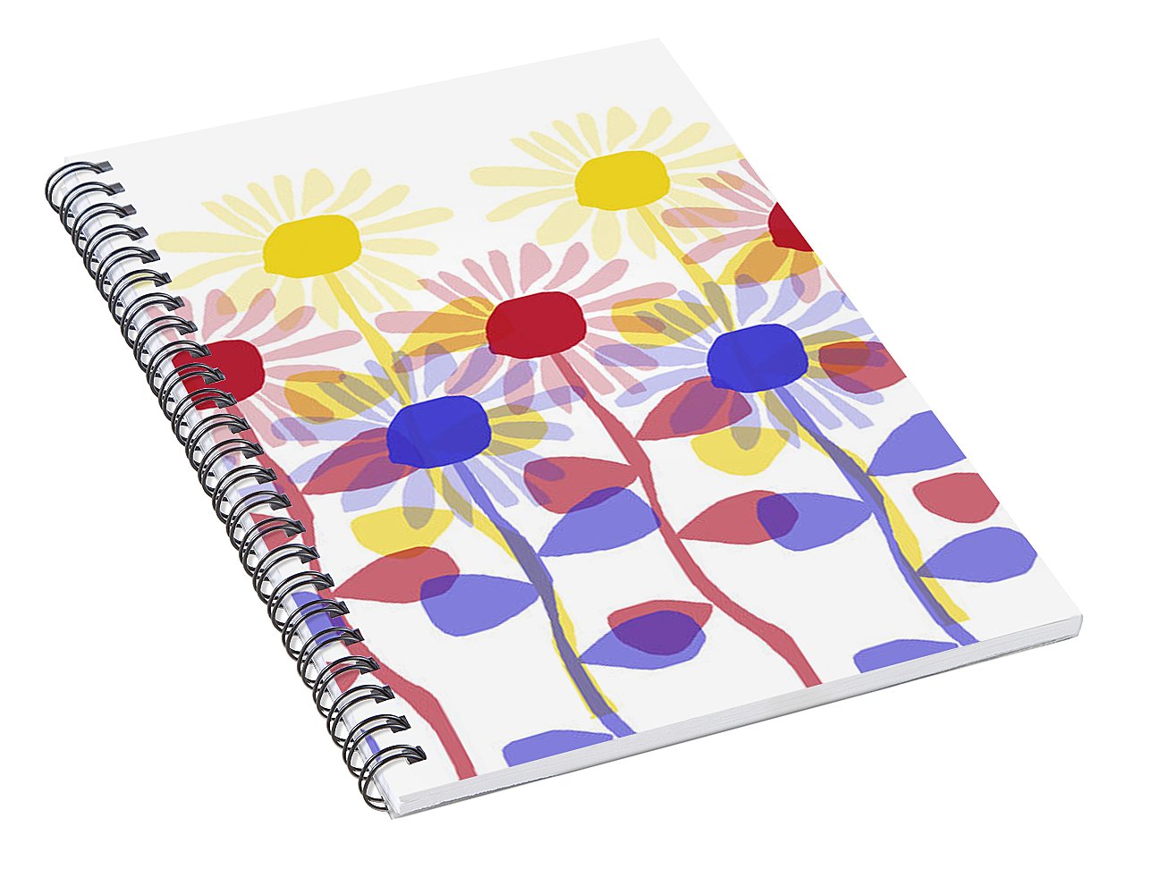 Red Yellow and Blue Sunflowers - Spiral Notebook