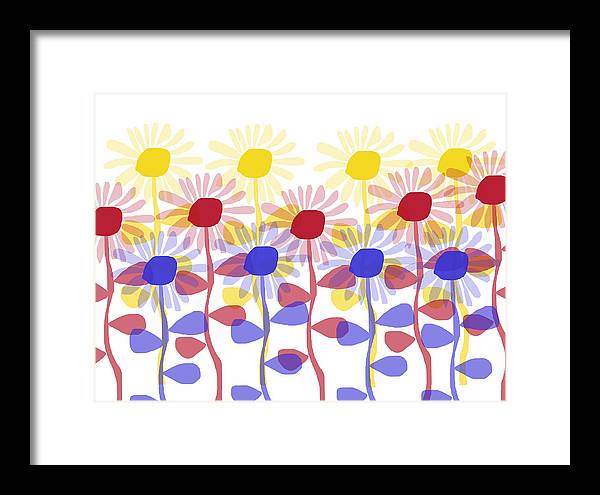 Red Yellow and Blue Sunflowers - Framed Print