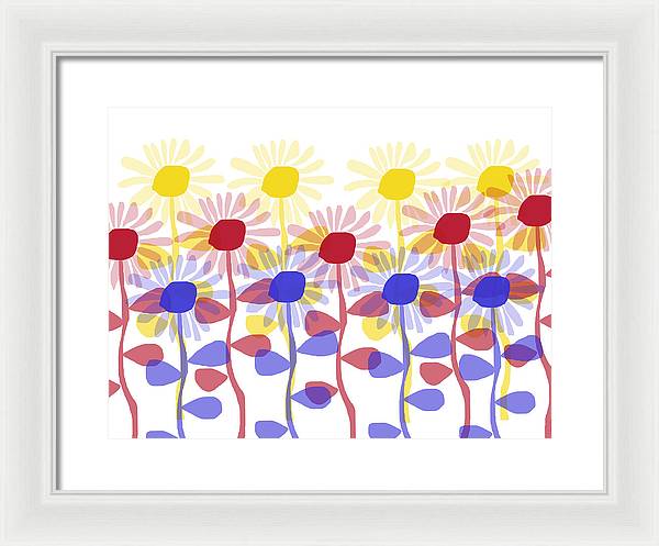 Red Yellow and Blue Sunflowers - Framed Print