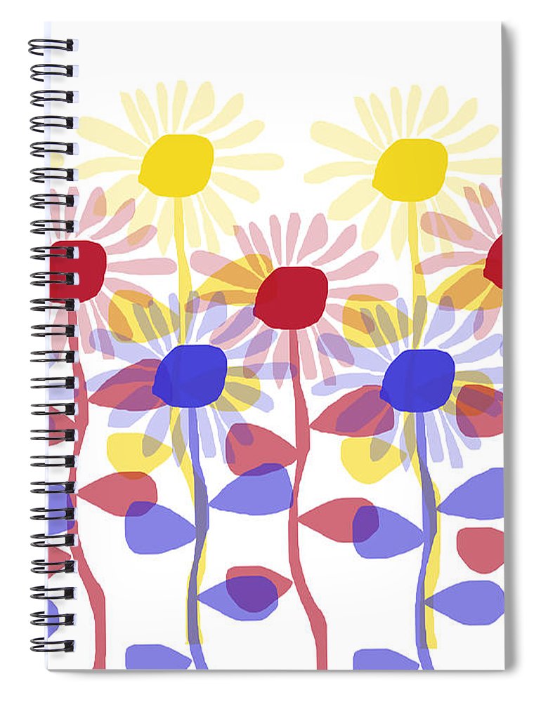 Red Yellow and Blue Sunflowers - Spiral Notebook