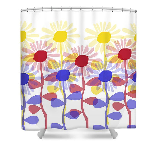 Red Yellow and Blue Sunflowers - Shower Curtain