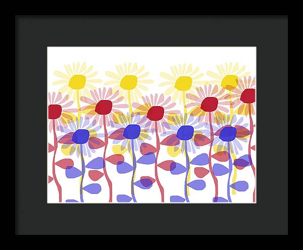 Red Yellow and Blue Sunflowers - Framed Print