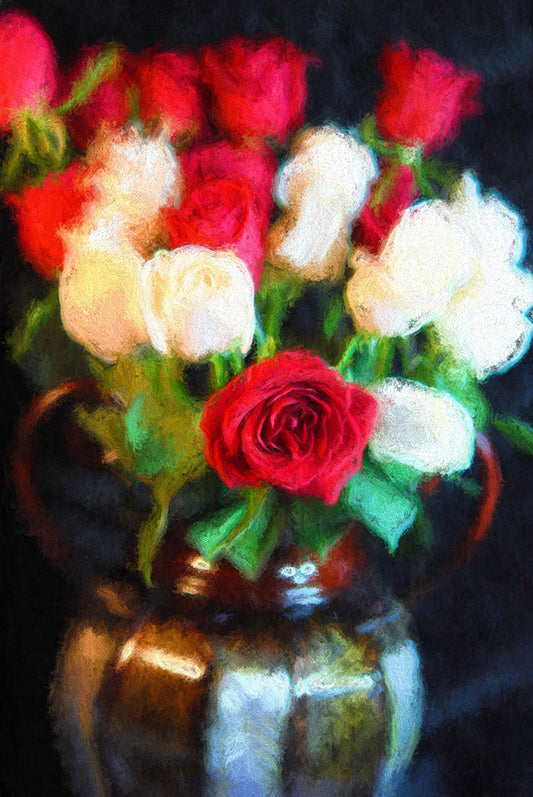 Red and White Roses In a Vase Digital Image Download