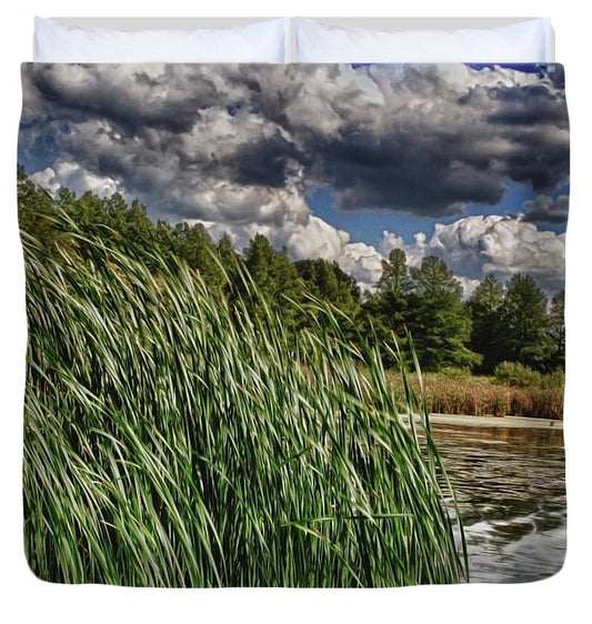 Reeds Along a Campground Lake - Duvet Cover