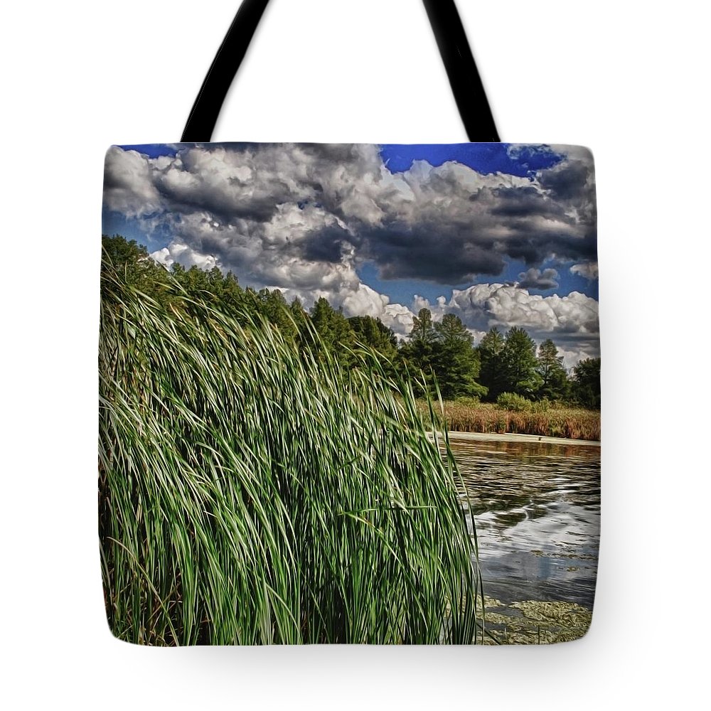 Reeds Along a Campground Lake - Tote Bag