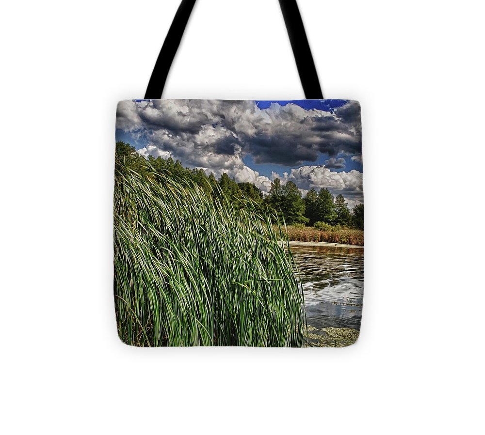 Reeds Along a Campground Lake - Tote Bag