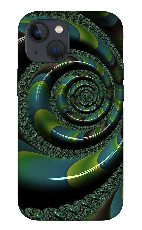 Shiny Blue Green Shell Fractal - Phone Case