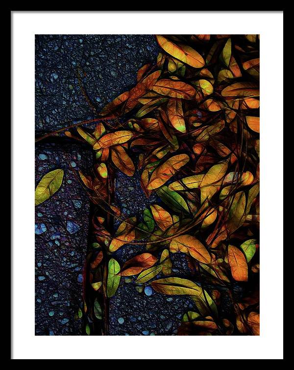 Sidewalk Leaves in Brick - Framed Print