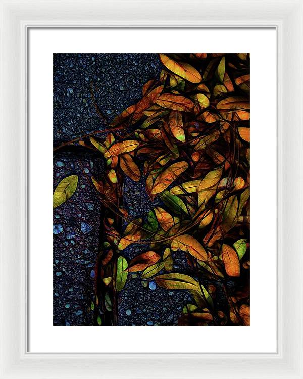 Sidewalk Leaves in Brick - Framed Print