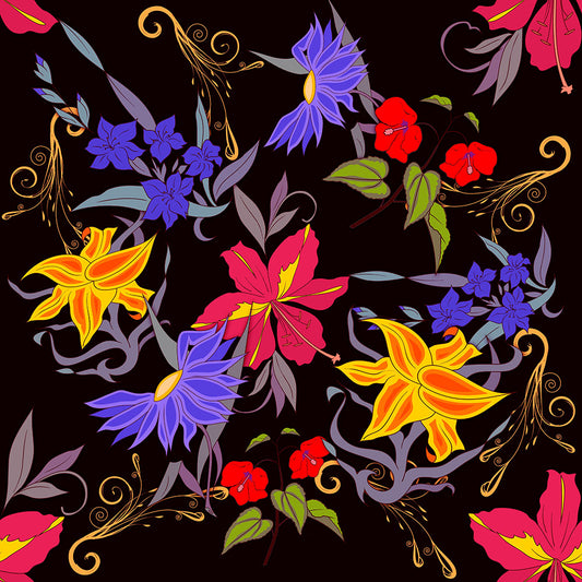 Colorful Flowers on Black Digital Image Download