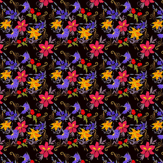 Six Petal Flowers On Black Digital Image Download