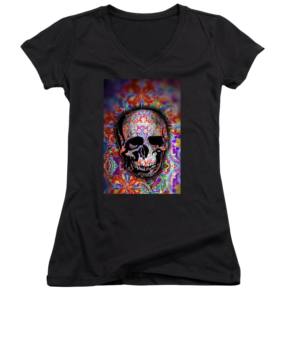 Skull With Sparkle Pattern - Women's V-Neck