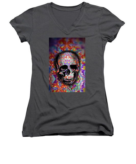 Skull With Sparkle Pattern - Women's V-Neck