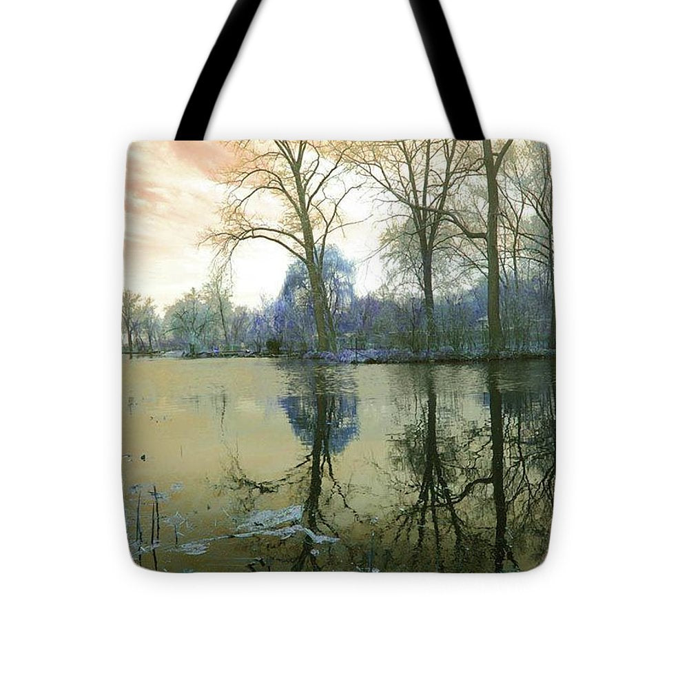 Sunset On Lake in Yellow - Tote Bag