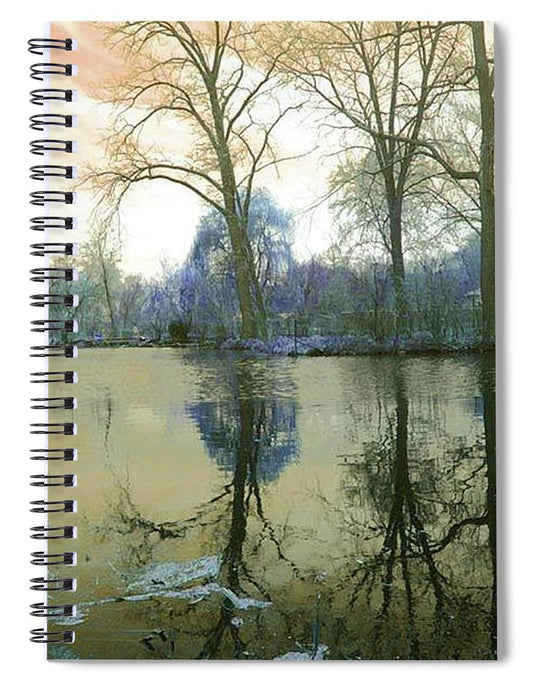 Sunset On Lake in Yellow - Spiral Notebook