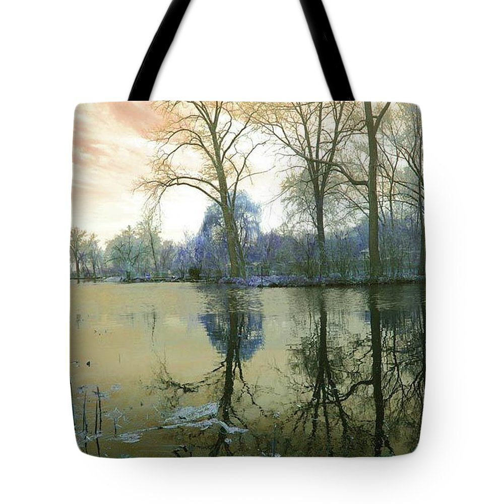 Sunset On Lake in Yellow - Tote Bag