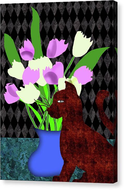 The Cat and The Tulips - Canvas Print